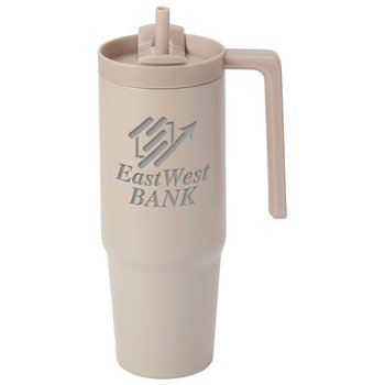 Tan HydroSip Double-Wall Stainless Vacuum-Insulated Tumbler 30 oz. With Handle - Laser-Engraved Personalization Available from Positive Promotions