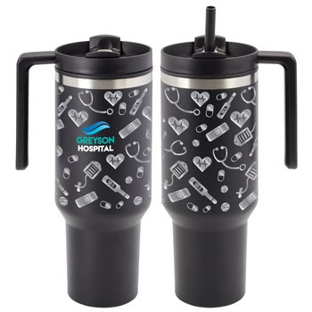 Healthcare Icons Quencher Stainless-Steel/Plastic-Lined Tumbler 40 oz. With Handle - Personalization Available from Positive Promotions