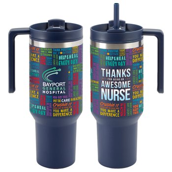 Thanks for Being an Awesome Nurse Quencher Stainless-Steel/Plastic-Lined Tumbler 40 oz. With Handle - Personalization Available from Positive Promotions