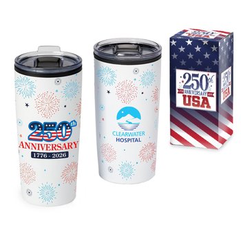 USA 250th Anniversary Fireworks Teton Stainless-Steel Tumbler 20 oz. in Gift Box - Personalization Available from Positive Promotions