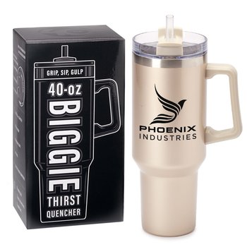 Champagne Biggie Thirst Quencher Double-Wall Stainless-Steel Tumbler 40 oz. With Handle - One-Color Personalization Available from Positive Promotions
