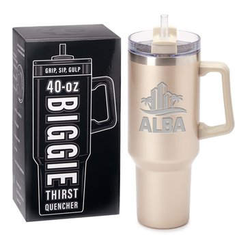 Champagne Biggie Thirst Quencher Double-Wall Stainless-Steel Tumbler 40 oz. With Handle - Laser-Engraved Personalization Available from Positive Promotions