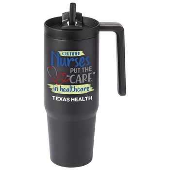 Certified Nurses Black HydroSip Double-Wall Stainless Vacuum-Insulated Tumbler 30 oz. With Handle - Personalization Available from Positive Promotions