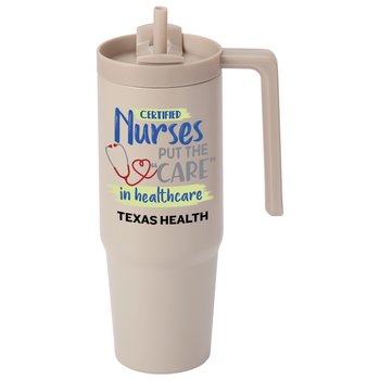 Certified Nurses Tan HydroSip Double-Wall Stainless Vacuum-Insulated Tumbler 30 oz. With Handle - Personalization Available from Positive Promotions