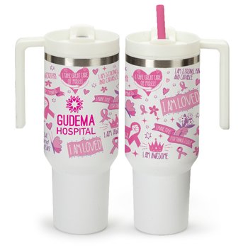 Affirmations Quencher Stainless-Steel/Plastic-Lined Tumbler 40 oz. With Handle - One-Color Personalization Available from Positive Promotions