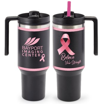 Believe In Your Strength Quencher Stainless-Steel/Plastic-Lined Tumbler 40 oz. With Handle - One-Color Personalization Available from Positive Promotions