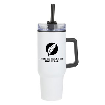 White Epic Stainless-Steel/Plastic-Lined Tumbler 40 oz. With Handle - One-Color Personalization Available from Positive Promotions