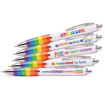 Pride Rainbow Grip Curve Pen Assortment - Pack of 25 from Positive Promotions