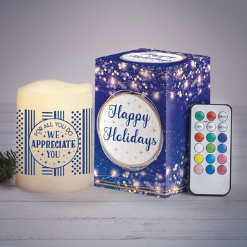 For All You Do, We Appreciate You Color-Changing Flameless Candle With Remote In Holiday Gift Box from Positive Promotions