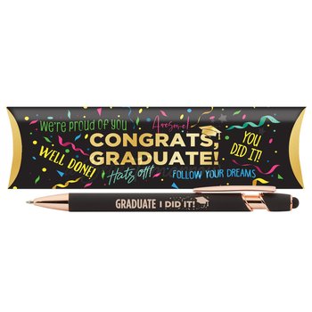 Graduate: I Did It! Black/Rose-Gold Stylus Pen from Positive Promotions
