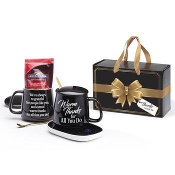 Warm Thanks for All You Do Black Ceramic Mug & Warmer With Hot Chocolate Gift Set from Positive Promotions