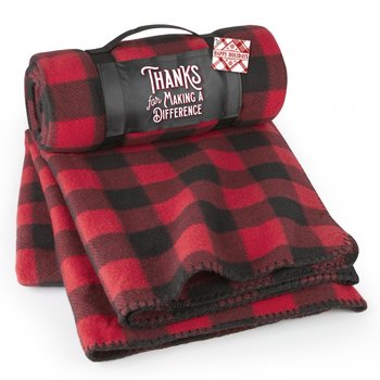 Thanks for Making a Difference Buffalo Plaid Roll-Up Eco Blanket With Holiday Gift Tag from Positive Promotions