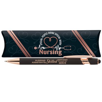 Nursing Assistants: Skilled, Dedicated, Proud to Serve Black/Rose-Gold Stylus Pen from Positive Promotions