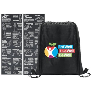Eat Well, Live Well, Be Well Foldable Exercise Mat in Drawstring Backpack from Positive Promotions