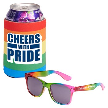 Rainbow Can Cooler & Rainbow Sunglasses Gift Set from Positive Promotions