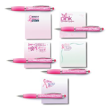 Breast Cancer Awareness Stylus Pen & Sticky Pad Assortment - Pack of 25 from Positive Promotions