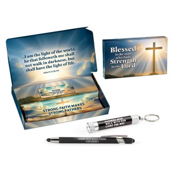 Fathers of Faith Nova Dual-Stylus Metal Pen & Aluminum Flashlight Key Tag Gift Set from Positive Promotions