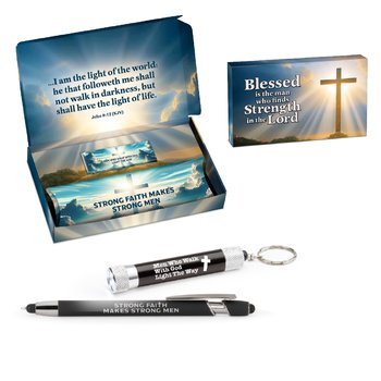 Men of Faith Nova Dual-Stylus Metal Pen & Aluminum Flashlight Key Tag Gift Set from Positive Promotions