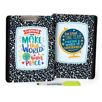 One School, One Team Making a World of Difference Clipboard & Trio 3-in-1 Highlighter Stylus Pen Value Set from Positive Promotions