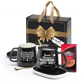 Social Workers Deserve the Warmest Thanks Ceramic Mug 12 oz. & Warmer With Hot Chocolate Gift Set from Positive Promotions