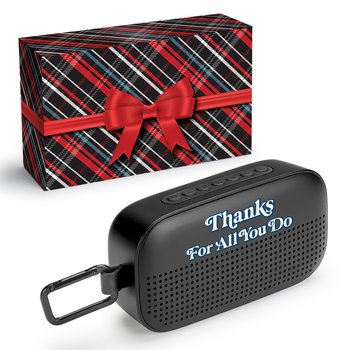Thanks for All You Do Soundwave 3-in-1 IPX5 Water-Resistant Wireless Bluetooth® Speaker, Sound Machine, & Phone Stand in Holiday Gift Box from Positive Promotions