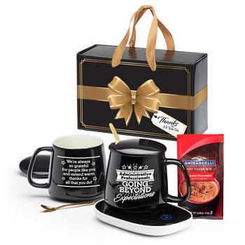 Administrative Professionals: Going Beyond Expectations Ceramic Mug 12 oz. & Warmer With Hot Chocolate Gift Set from Positive Promotions