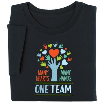 Many Hearts, Many Hands, One Team Unisex Short-Sleeved T-Shirt in Gift Box from Positive Promotions
