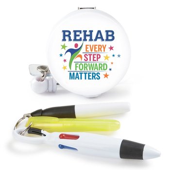 Rehab: Every Step Forward Matters Badge Holder & 3-Piece Pen Assortment Set from Positive Promotions