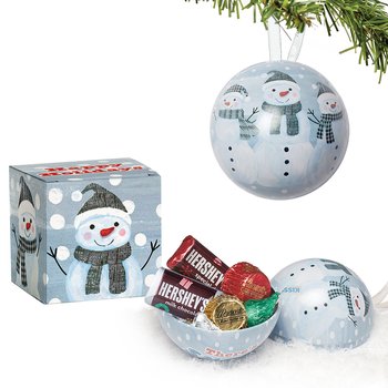 There's Snow Team Like Our Team Round Metal Ornament With Hershey's® Holiday Miniatures Chocolates in Holiday Gift Box from Positive Promotions