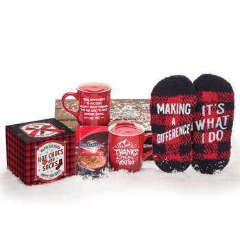 Warm Socks & Hot Chocs Gift Set in Holiday Gift Box from Positive Promotions