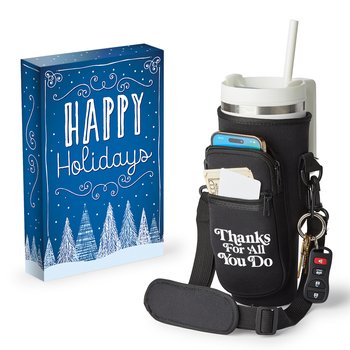 Thanks for All You Do Black All-Day Hydration Carry-All 40-oz. Tumbler Bag With Adjustable Strap in Holiday Gift Box from Positive Promotions