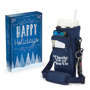 Thanks for All You Do Navy All-Day Hydration Carry-All 40-oz. Tumbler Bag With Adjustable Strap in Holiday Gift Box from Positive Promotions