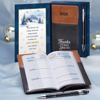 Thanks for All You Do 2026 Weekly Planner & Pen in Holiday Gift Box from Positive Promotions