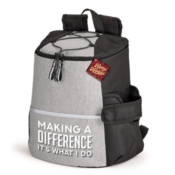Making a Difference: It's What I Do Gray/Black Hydro 12-Can Backpack Cooler With Tumbler Pocket from Positive Promotions