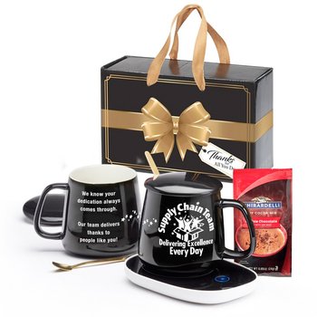 Supply Chain Team: Delivering Excellence Every Day Ceramic Mug 12 oz. & Warmer With Hot Chocolate Gift Set from Positive Promotions