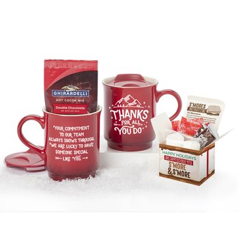 Thanks for All You Do Gradient Ceramic Mug 14 oz. & S'mores Gift Set in Holiday Gift Wrapper from Positive Promotions