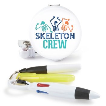 Skeleton Crew Retractable Badge Holder & 3-Piece Pen Assortment Set from Positive Promotions