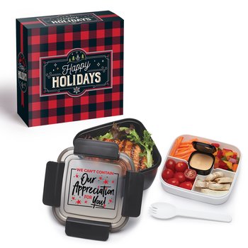 We Can't Contain Our Appreciation for You! Locking Food Container With Compartments 54 oz. in Holiday Gift Box from Positive Promotions
