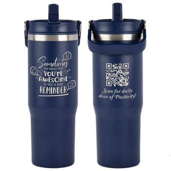 Sometimes You Forget You're Awesome/Daily Dose of Positivity QR Coldflow Double-Wall Flip-Straw Bottle 30 oz. With Carry Handle from Positive Promotions