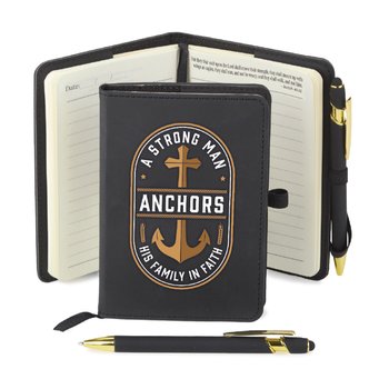 A Strong Man Anchors His Family in Faith Stanton Jotter With Bible Quotes, Sticky Notes, & Stylus Pen from Positive Promotions