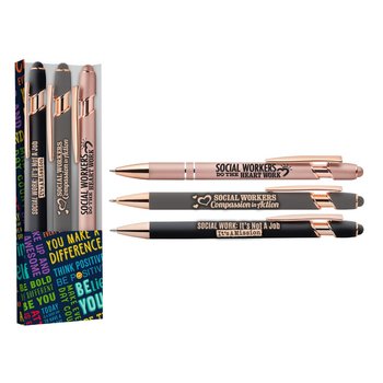 Social Workers Rose-Gold-Accented Stylus Pen Assortment - Pack of 3 from Positive Promotions