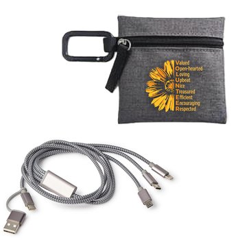 Volunteer 5-in-1 4-ft. Braided Charging Cable Cord With Mini Zip Pouch from Positive Promotions