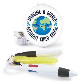 Imagine a World Without Child Abuse Retractable Badge Holder & 3-Piece Pen Assortment Set from Positive Promotions