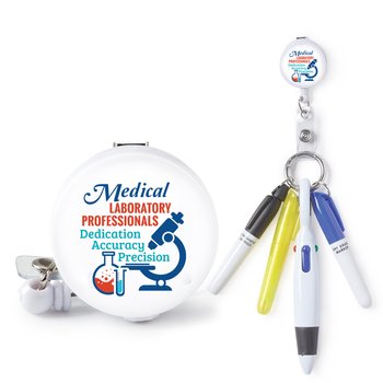 Medical Laboratory Professionals Retractable Badge Holder & 4-Piece Pen Assortment Set from Positive Promotions