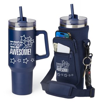 We Don't Do Average; We Do Awesome! Biggie Thirst Quencher Tumbler 40 oz. With Hydration Carry-All Bag Gift Set from Positive Promotions