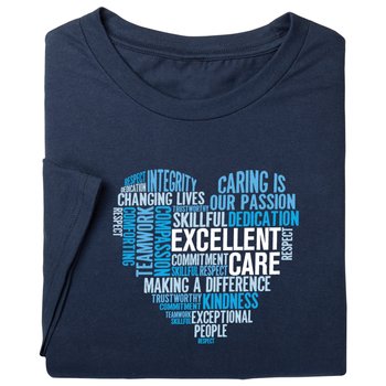 Excellent Care Heart Word Cloud Unisex Short-Sleeved T-Shirt in Gift Box from Positive Promotions