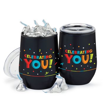 Celebrating You! Riviera Stainless-Steel Tumbler 12 oz. With Hershey's® Kisses® in Birthday Gift Box from Positive Promotions