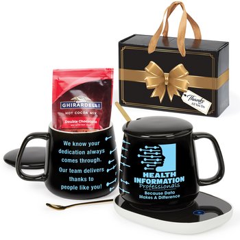 Health Information Professionals: Because Data Makes a Difference Ceramic Mug 12 oz. & Warmer With Hot Chocolate Gift Set from Positive Promotions