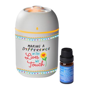 Making a Difference in the Lives We Touch Mini Portable Humidifier & Diffuser With Free Lavender Essential Oil from Positive Promotions