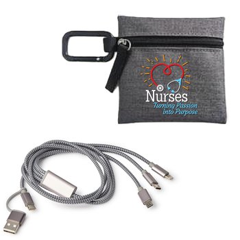 Nurses: Turning Passion Into Purpose 5-in-1 4-ft. Braided Charging Cable Cord With Mini Zip Pouch from Positive Promotions